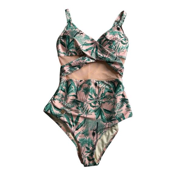 Leonisa comprehension Mesh Built in Bra‎ Swimsuit One Piece Leaves Cutout Sz S - Picture 1 of 11